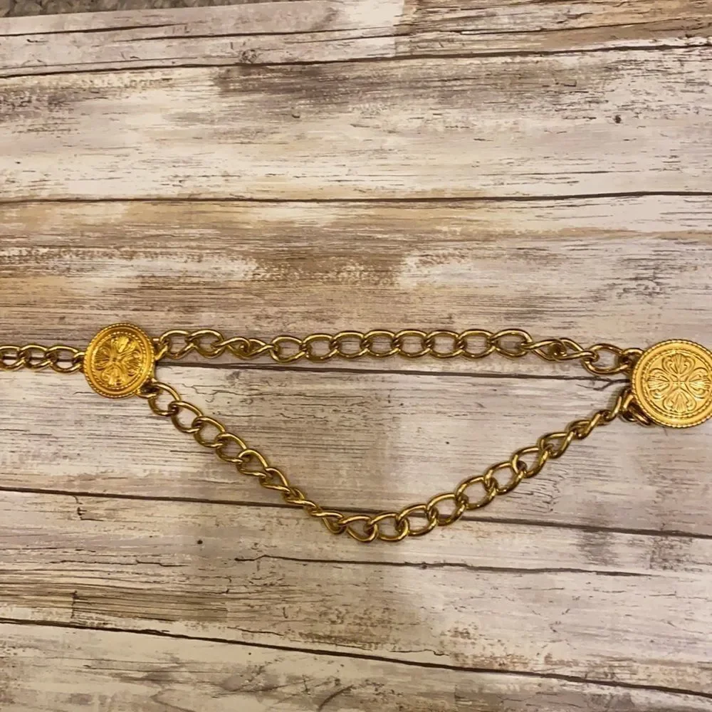 Gilded Gold vermeil hardware double row chain link vintage belt .